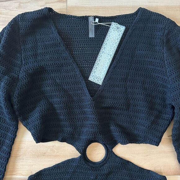 Devon Windsor Crochet Knit Fallon Cut Out Long Sleeve Mini Dress Black Size XL - Picture 4 of 8